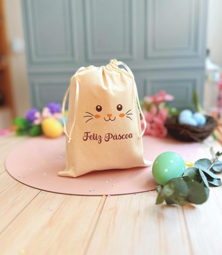 Saquinho de Algodão Cru 15x20 - Páscoa - 5 unidades